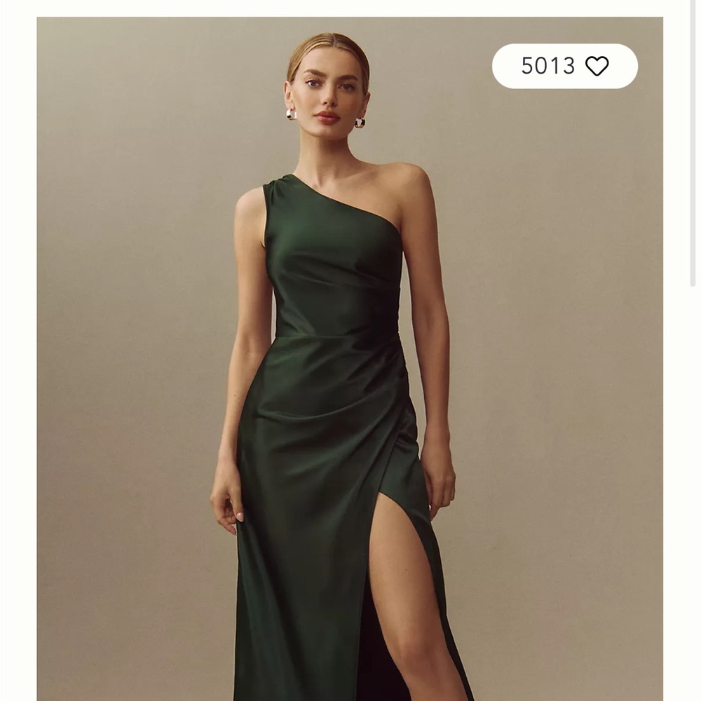 BHLDN Scottie One-Shoulder Side-Slit Stretch Satin Maxi Dress